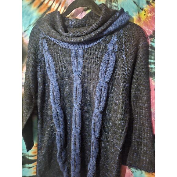 Notations Blue Black Knit Cowl Neck Midi Sweater 3/4 Sleeves XL - Picture 2 of 10